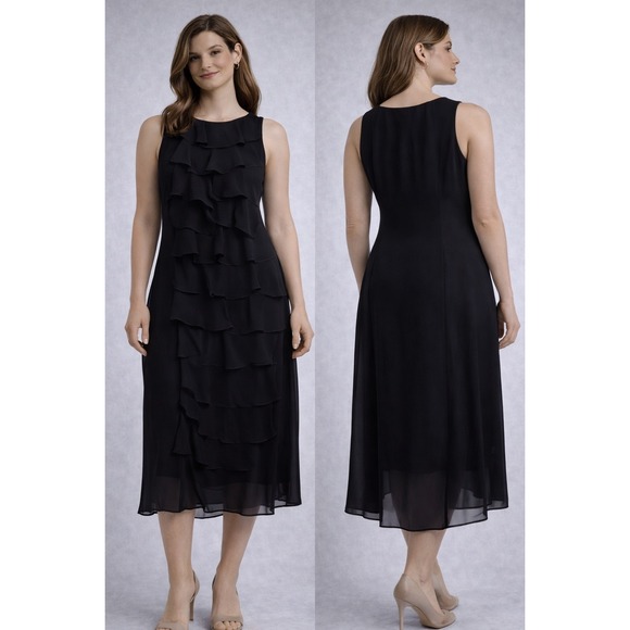 Adrianna Papell Dresses & Skirts - Adrianna Papell Ruffle Tiered Dress Womens 10 Purple Cocktail Party Elegant